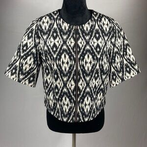 Vince Camuto Ikat Print Woven Cropped Zipped Jacket